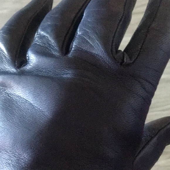 Navy blue leather Long gloves 6 1/2 vintage - Picture 5 of 7